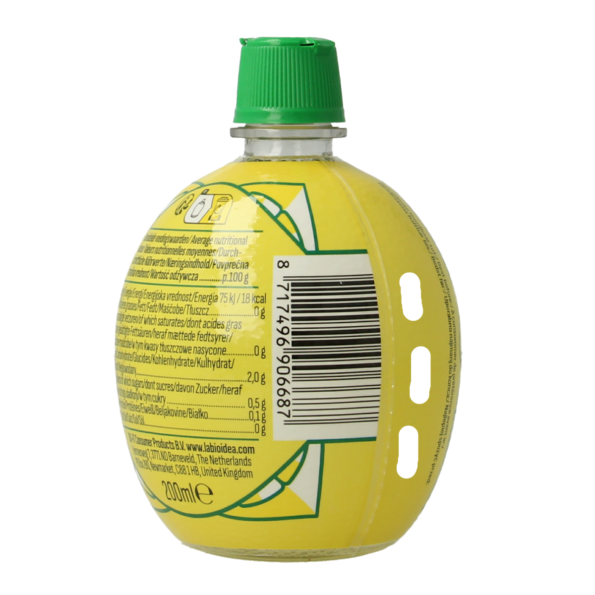 Bioidea organic lemon juice in a 200ml squeeze bottle, fresh and natural citrus drink.