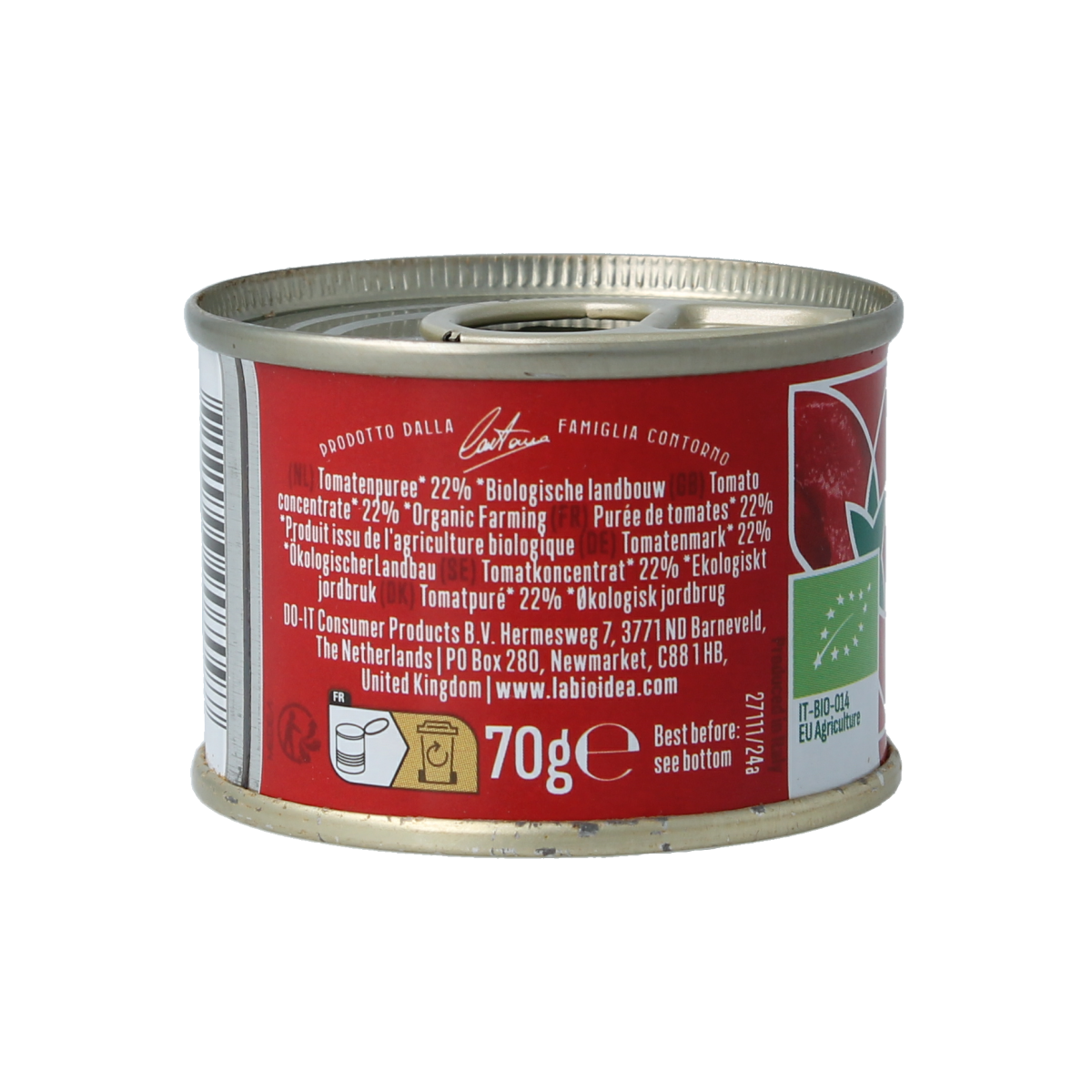 Organic La Bio Idea tomato puree in 70g tube, concentrated tomato paste for cooking and sauces.