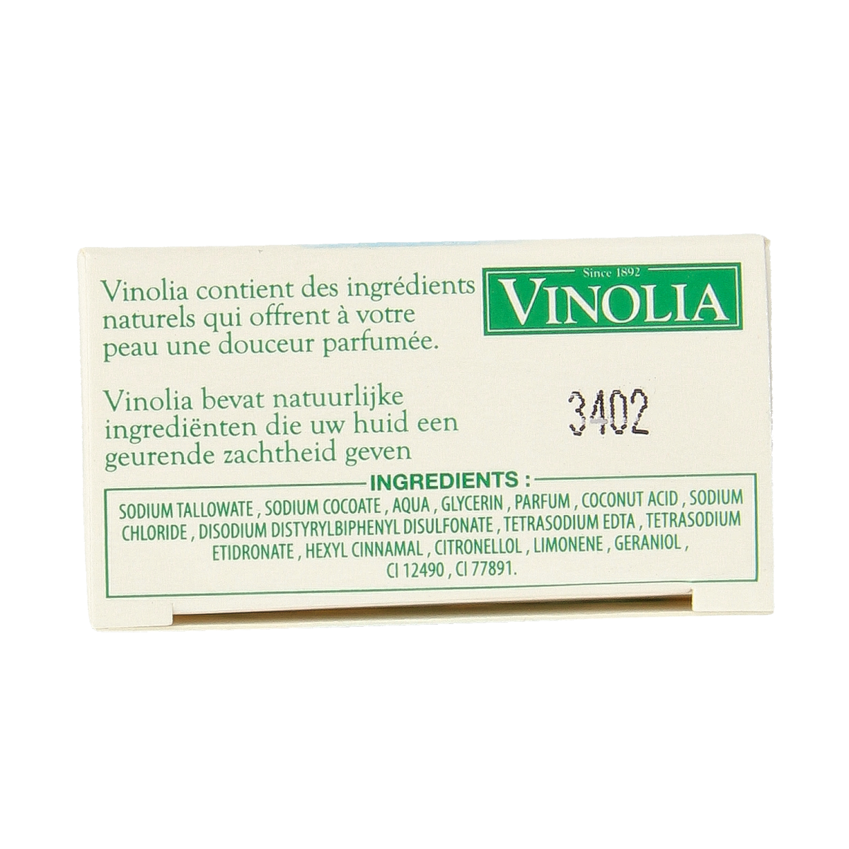 Vinolia Zeep lelietjes van dalen soap bar, 150g, with floral packaging and natural soap texture.