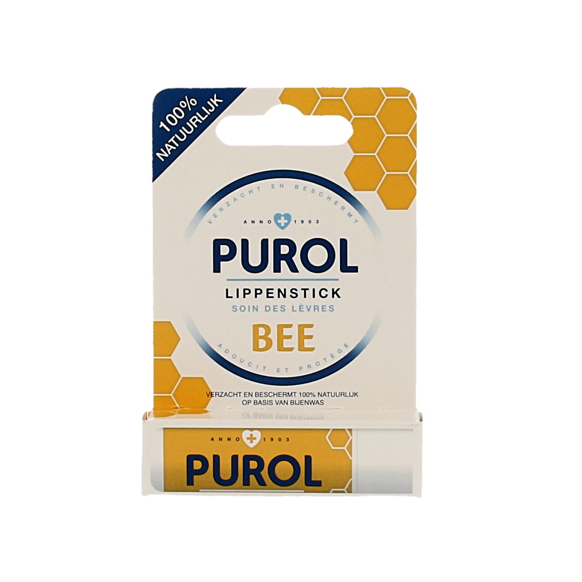 Purol Bee lip balm stick 4.80g, natural lip care product with beeswax for moisturizing and protecting lips.
