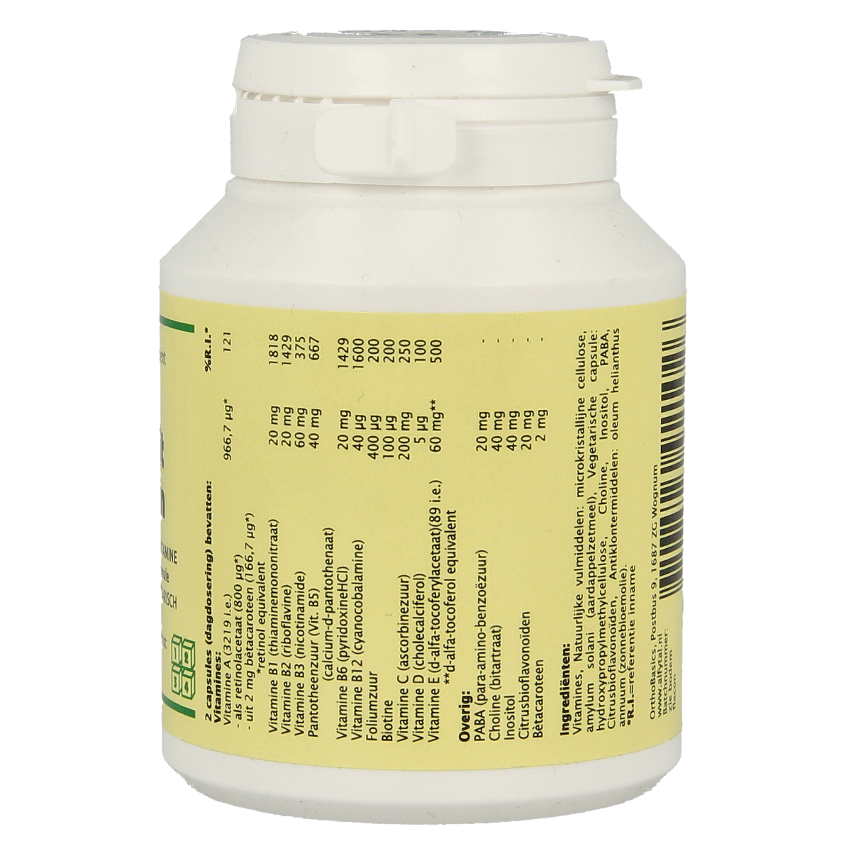 Alfytal MultiVit medium vegetarian capsules containing mineral-free multivitamins, shown in a close-up image.