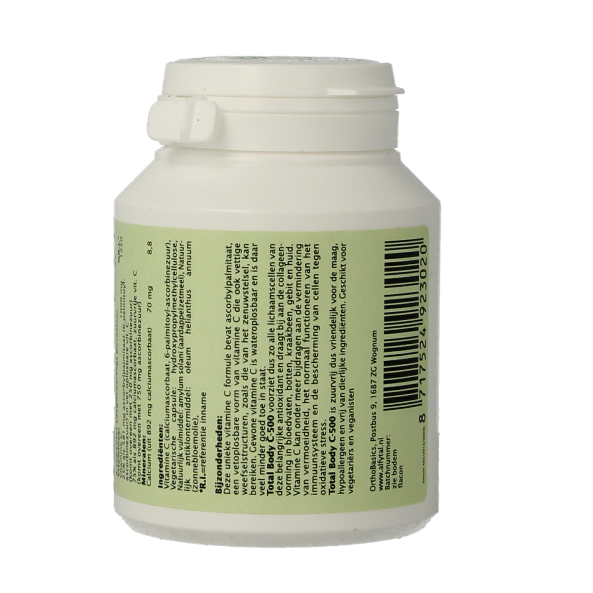 Alfytal Total Body C-500 vegetarian capsules, vitamin multivitamine supplement in a transparent bottle with colorful label.