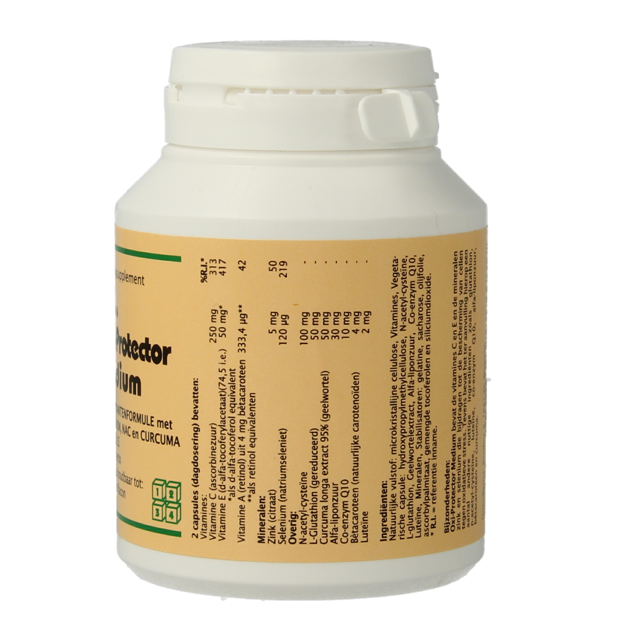 Alfytal Oxi-protector medium antioxidant capsules, vegetarian multivitamin supplement in a clear bottle with capsules inside.