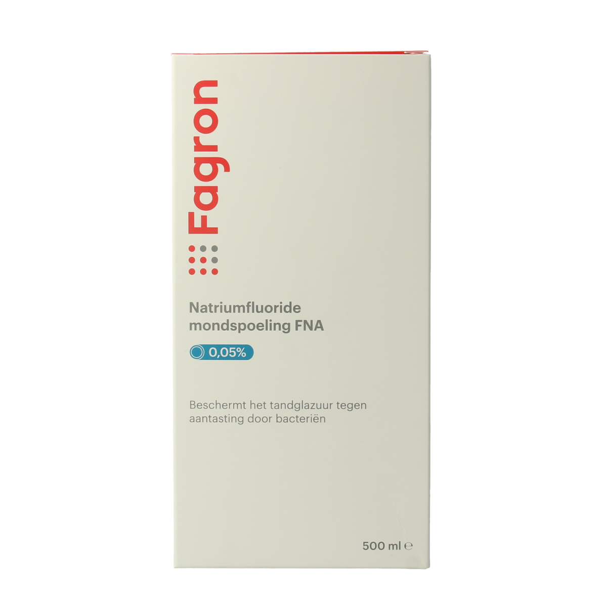 Fagron Natriumfluoride mouth rinse 0.05% in a 500ml bottle, fluoride oral care product for dental health.