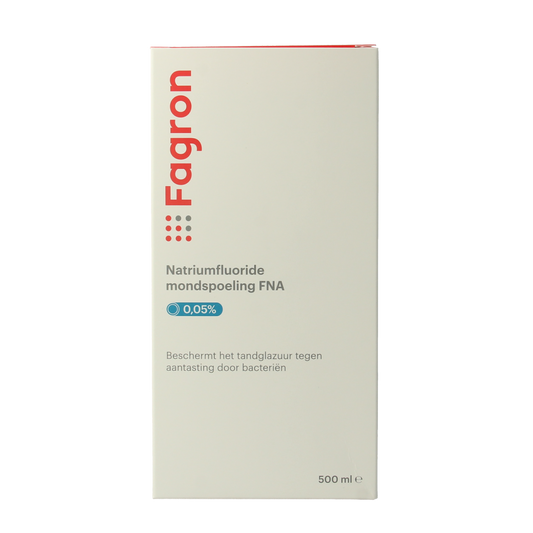 Fagron Natriumfluoride mouth rinse 0.05% in a 500ml bottle, fluoride oral care product for dental health.