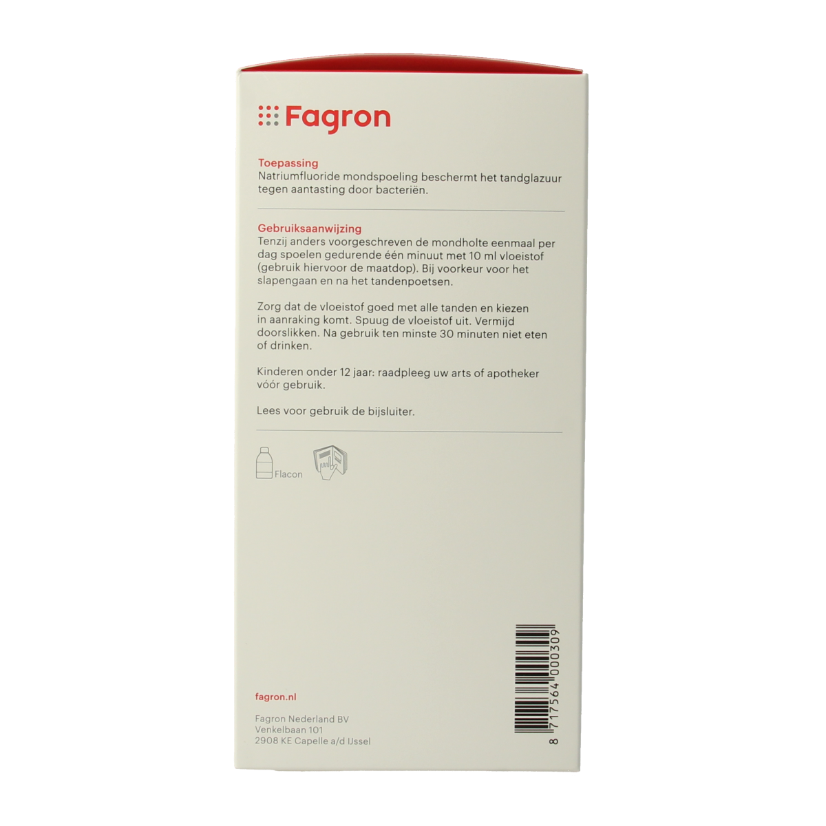 Fagron Natriumfluoride mouth rinse 0.05% in a 500ml bottle, used as a fluoride oral rinse for dental care.