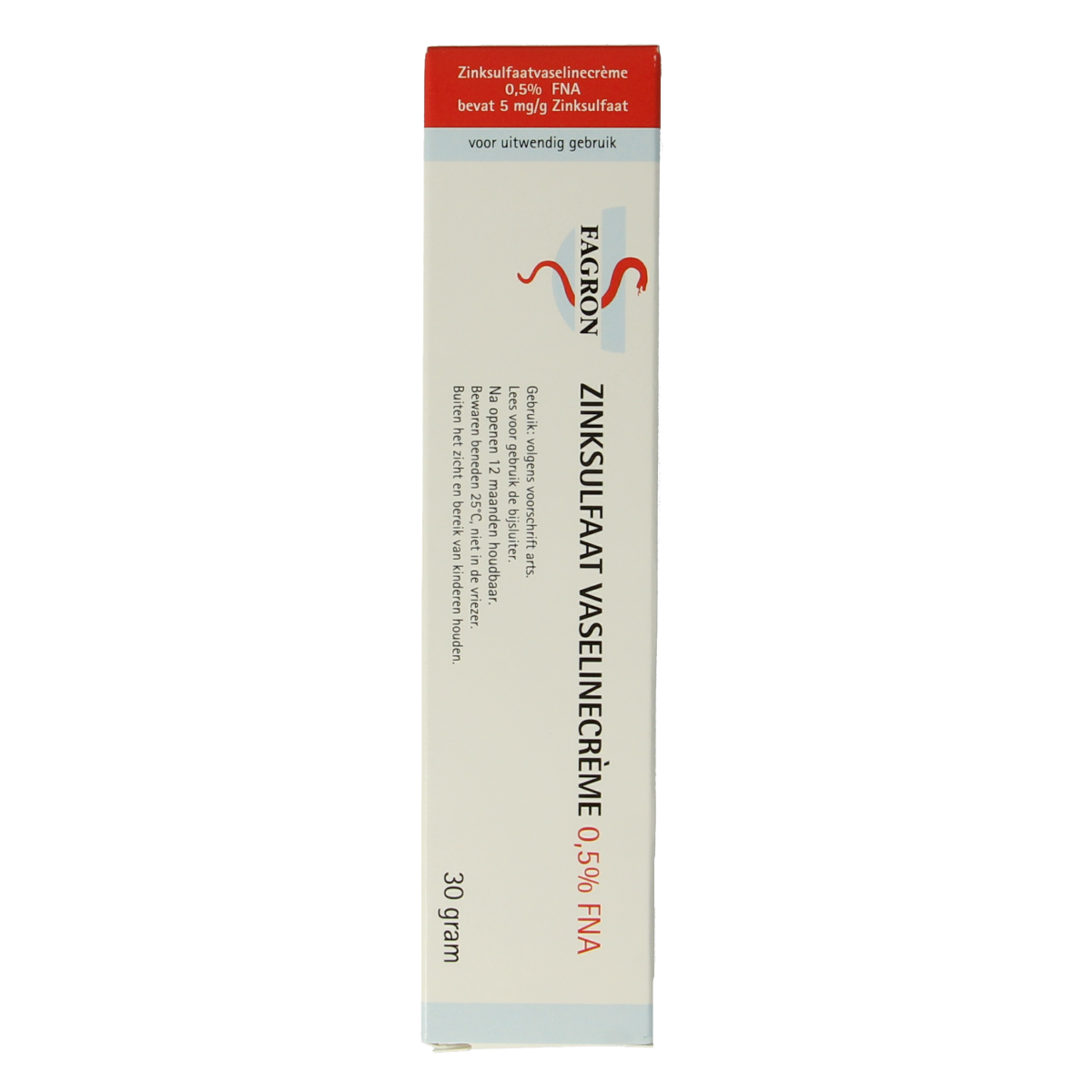 Fagron Zinksulfaat vaselinecreme 0.5% body care tube, 30 grams, creamy texture, used for skin protection and irritation relief