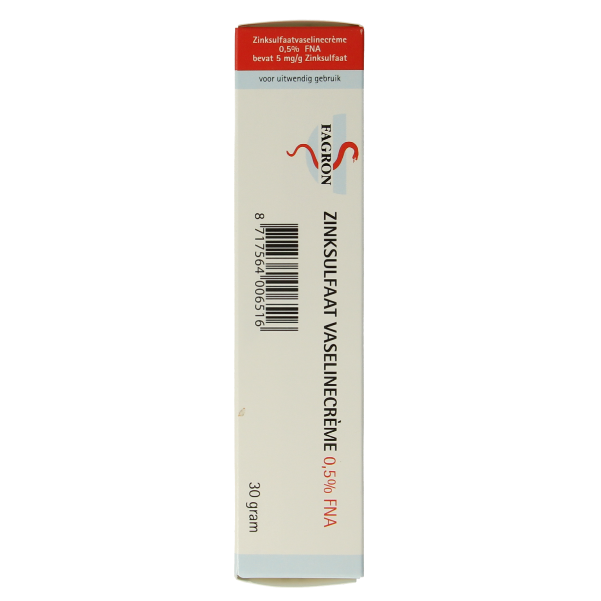 Fagron Zinksulfaat vaselinecreme 0.5% in 30g tube, body care product with zinc sulfate and vaseline for skin protection.