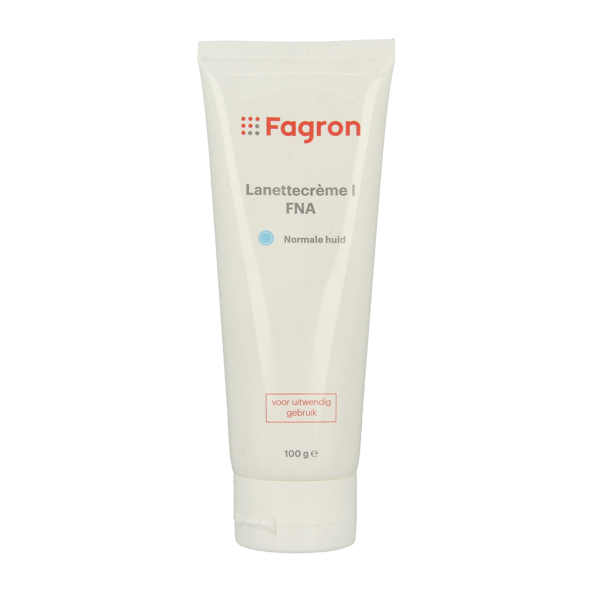 Fagron Lanettecreme I FNA body care cream in 100g container, with a smooth, creamy texture for skin hydration.