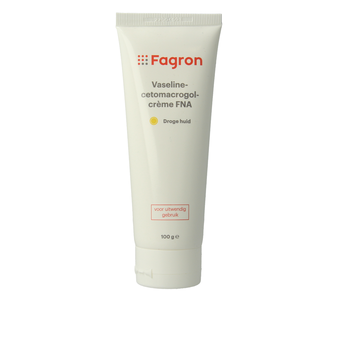 Fagron Vaselinecetomacrogol creme in 100g jar, a body care product with a smooth, creamy texture for skin moisturizing.