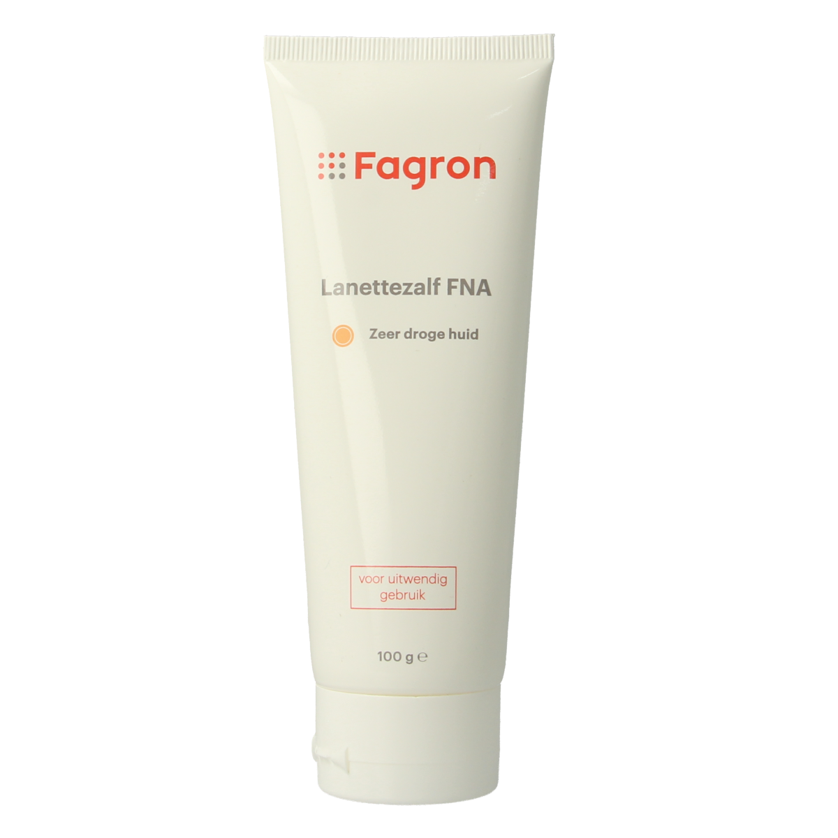 Fagron Lanettezalf FNA body care product in a 100g tube, used for skin moisturizing and nourishment.