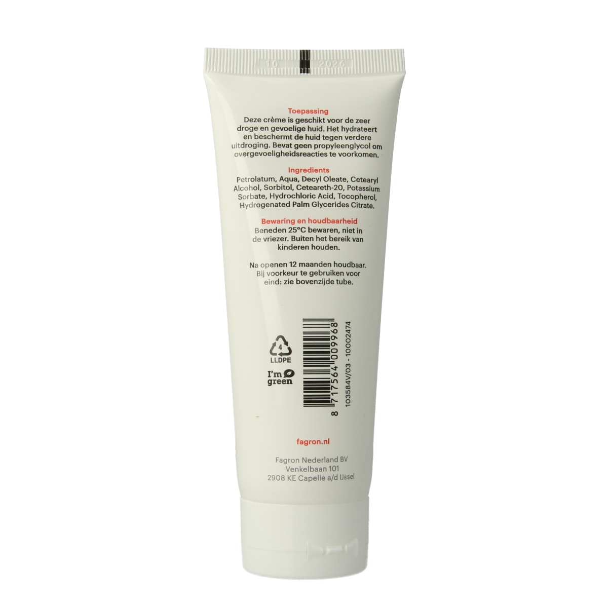 Fagron Cetomacrogol creme with 50% vaseline, 100g, moisturizing body care cream in a white jar with a lid.