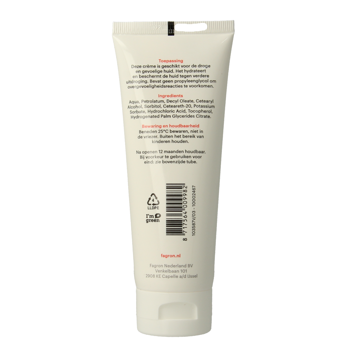 Fagron Cetomacrogol creme 20% vaseline body care cream in 100g tub, suitable for moisturizing and skin protection.