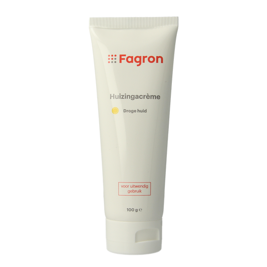 Fagron Huizingacreme 100g jar, a body care product with a white cream inside a labeled container.