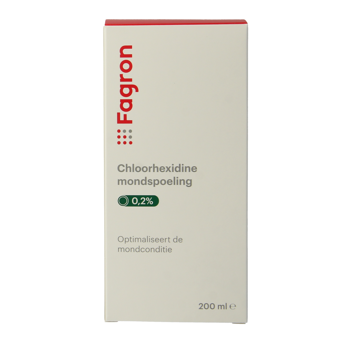 Fagron Chloorhexidine mondspoeling 0.2% in 200ml bottle, antiseptic mouth rinse for oral hygiene, product image.