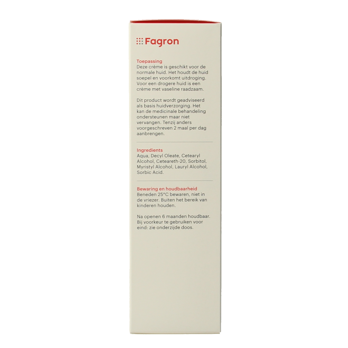 Fagron Cetomacrogol creme FNA D & B 100g, a body care cream in a white tube with blue and red accents.