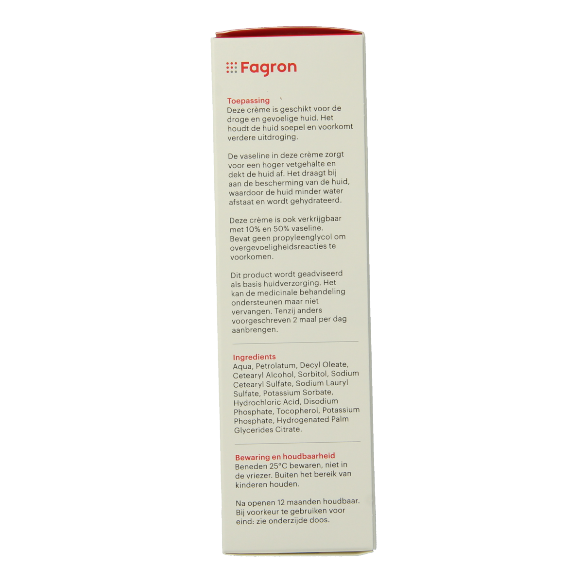 Fagron Lanettecreme with 20% vaseline, 100g, body care product showing a tube of creamy moisturizer with Vaseline label