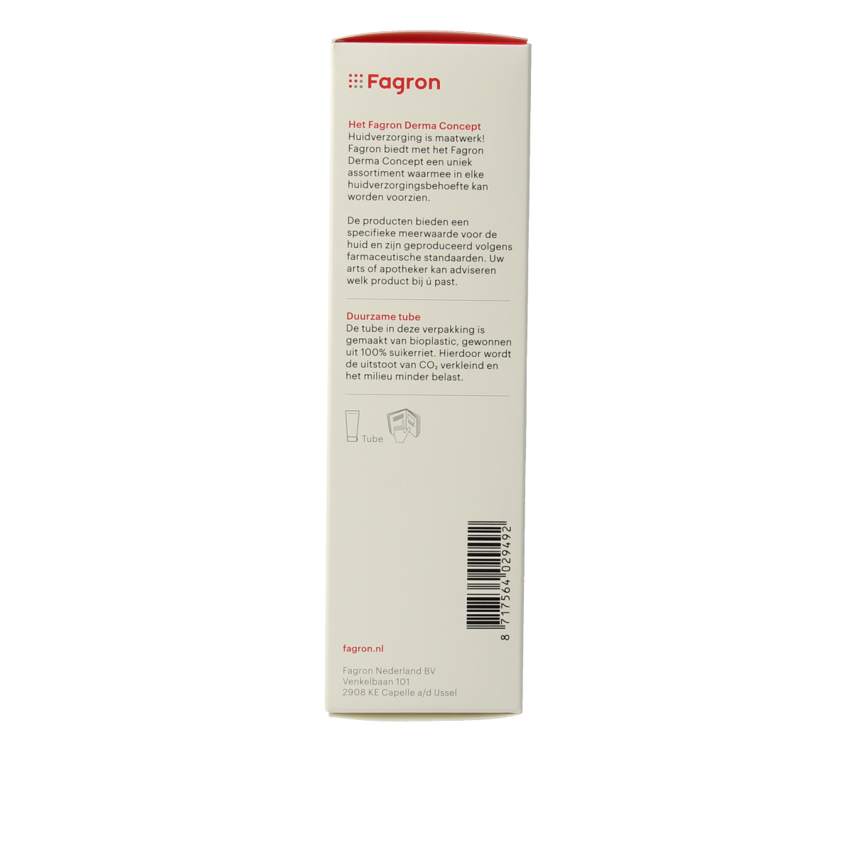 Fagron Zinkoxidezalf 10% body care ointment 100g with box and leaflet, featuring zinc oxide cream in a tube.