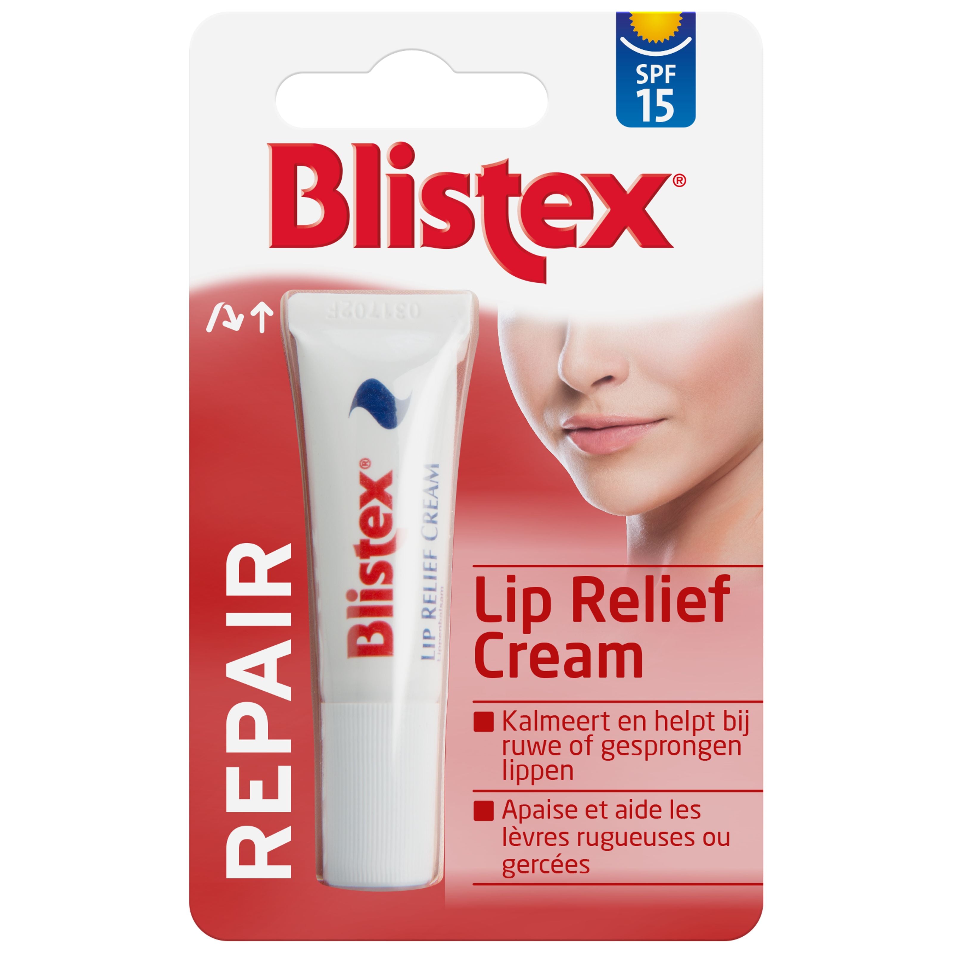 Blistex Lip Relief Cream blister pack with 6ml of lip care treatment, designed to soothe and protect chapped lips.