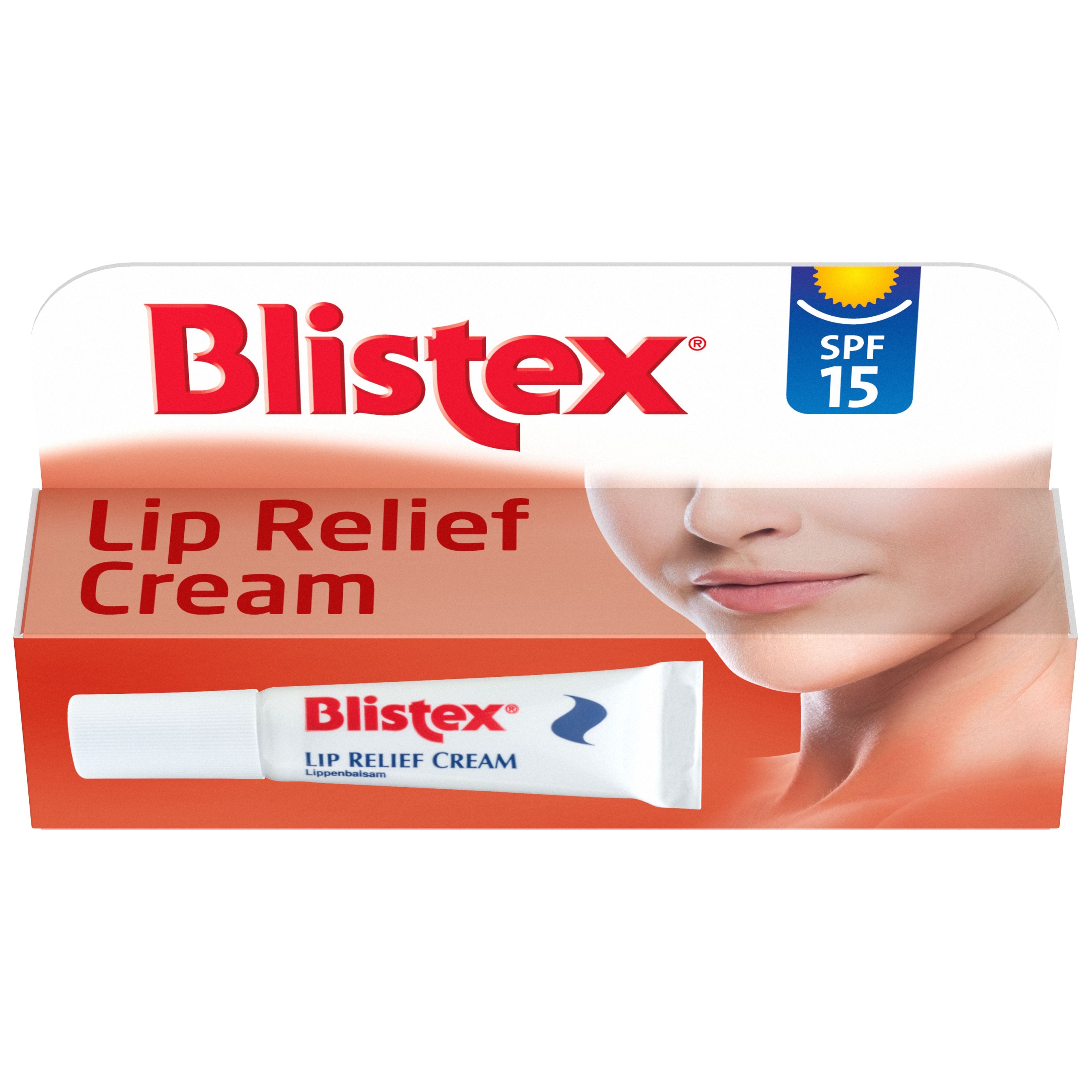 Blistex Relief lip care cream tube 6ml, soothing lip moisturizer and treatment for dry lips, shown in a 6ml tube.
