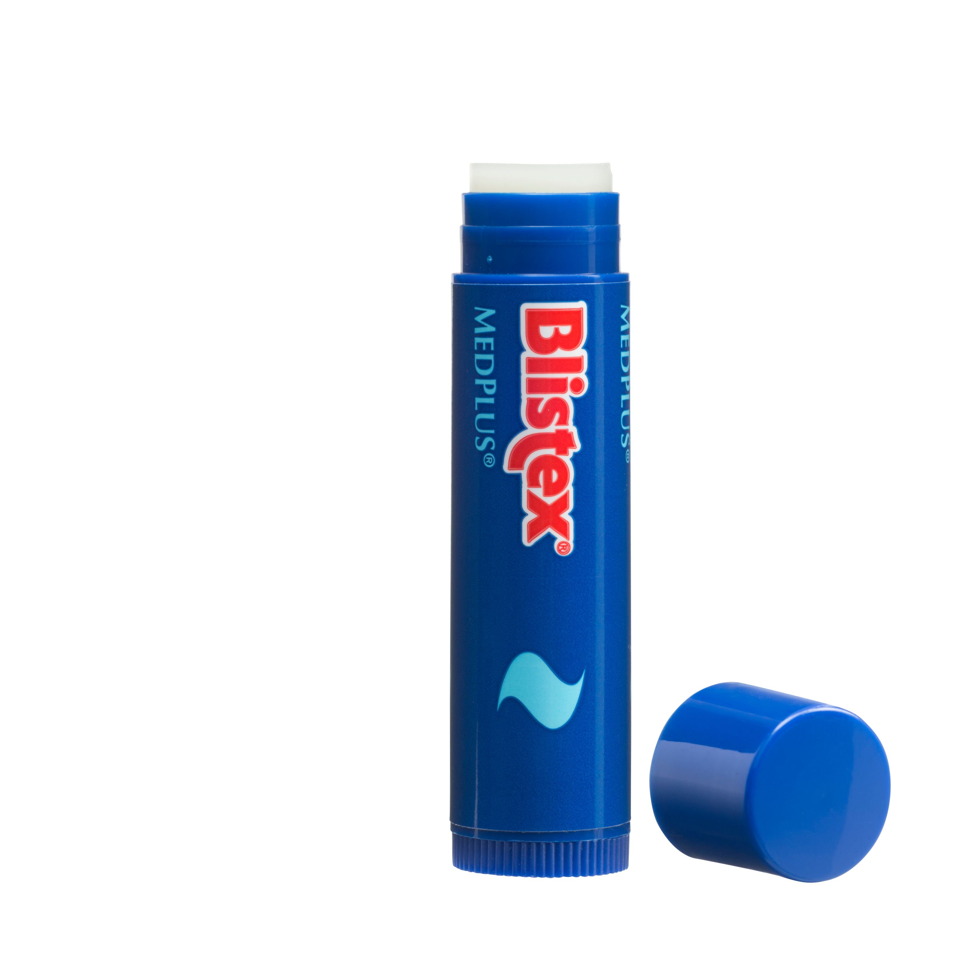 Blistex lip balm stick with plus formula, 4.25 grams, showing the beige tube with Blistex branding and cap on a white background.