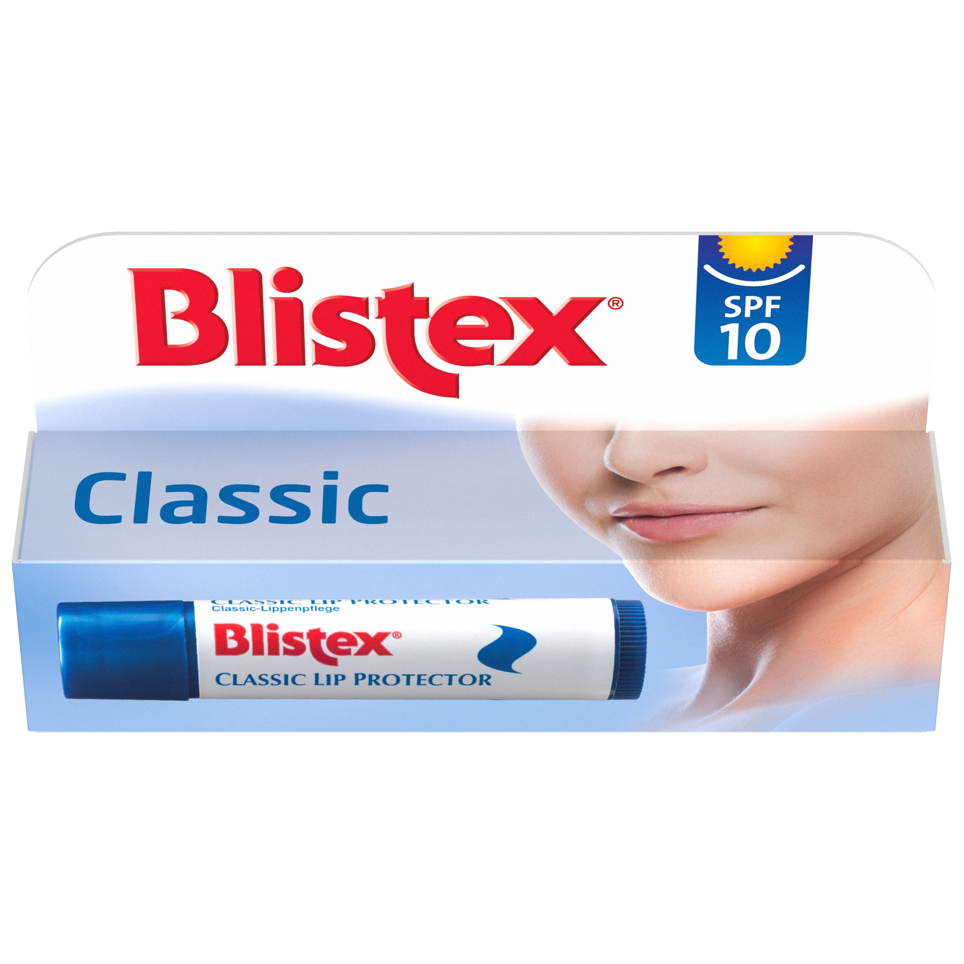 Blistex Classic Protect Lip Balm stick in 4.25 grams, shown with packaging and product label.