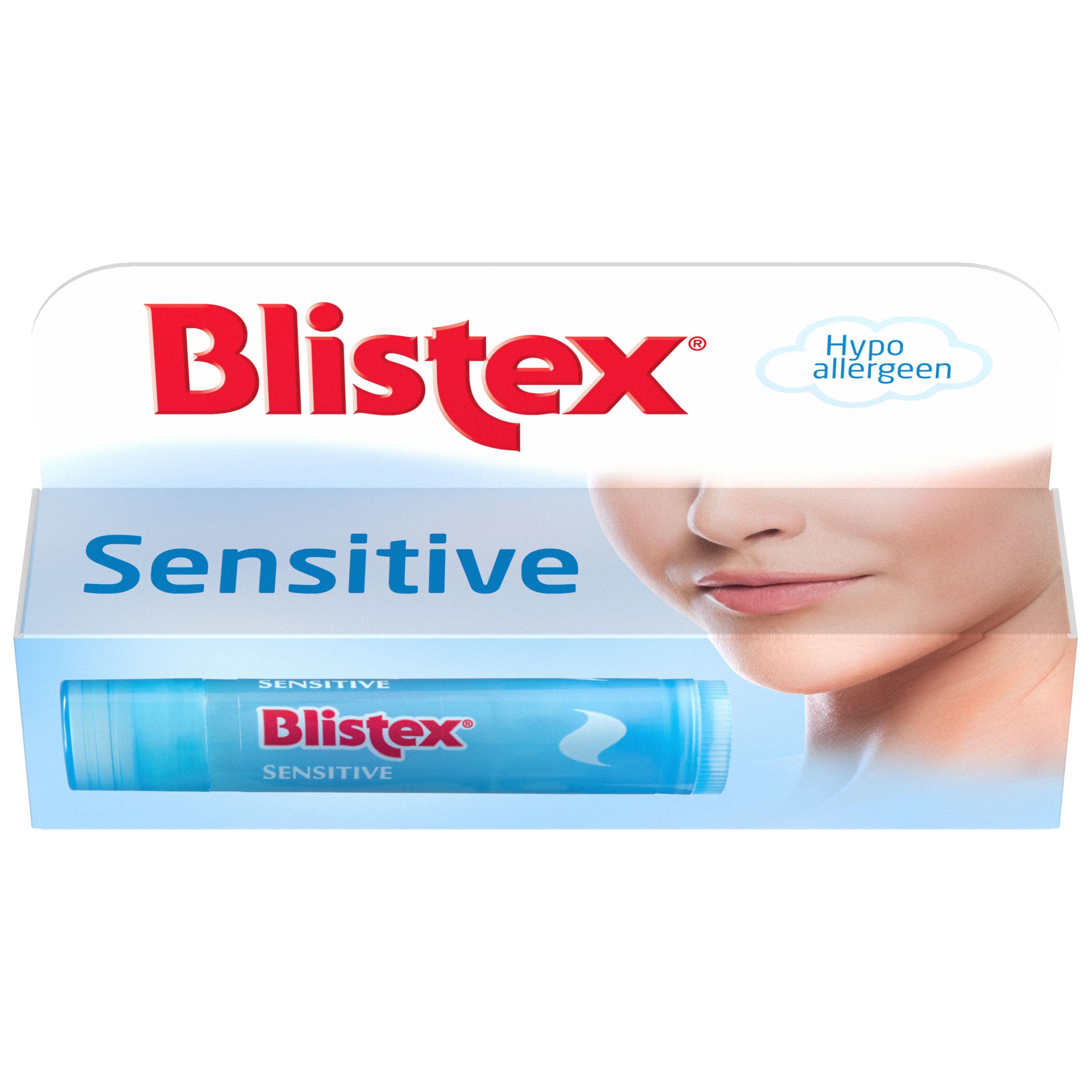 Blistex Sensitive Lip Balm 4.3g in a small tube, designed for gentle lip care and hydration.