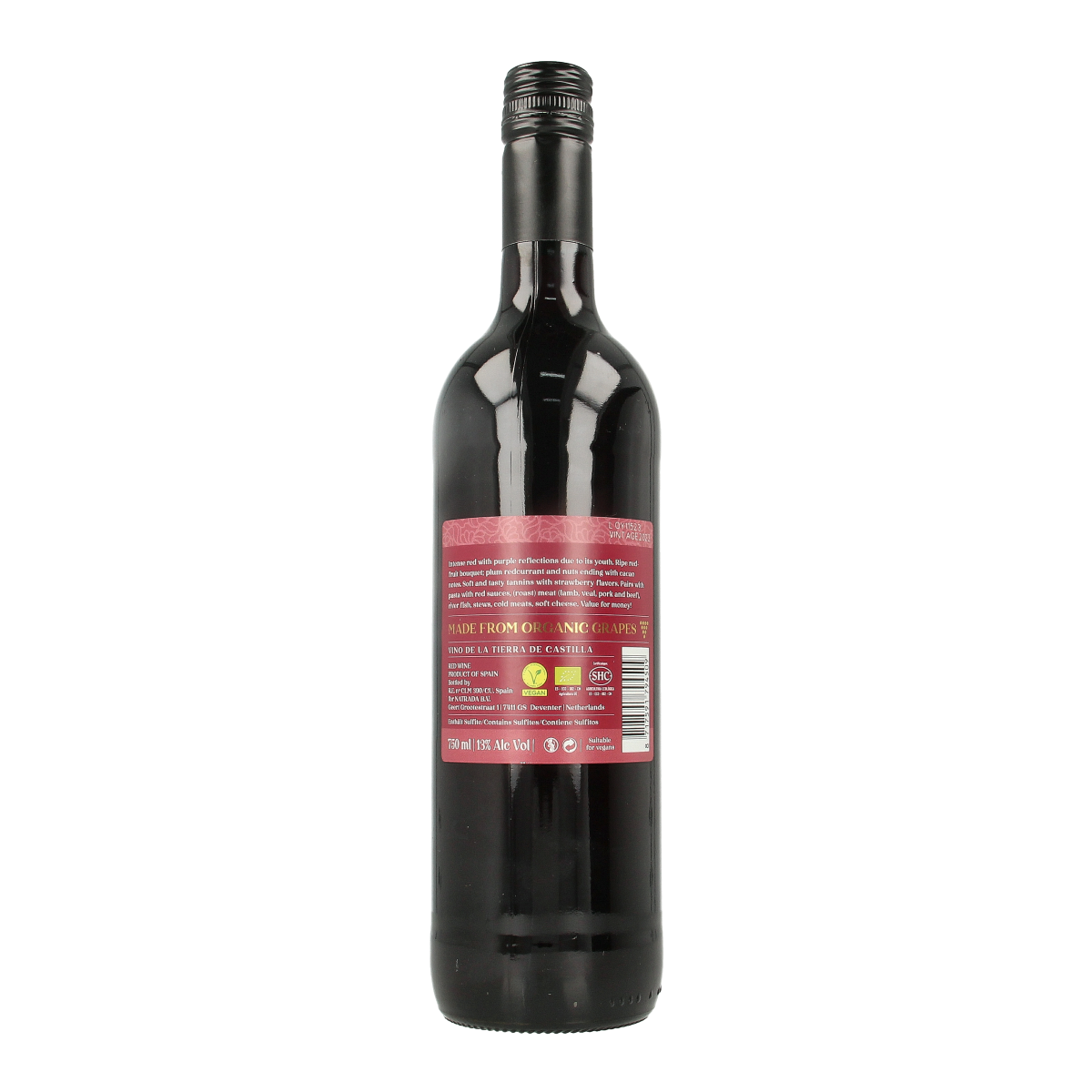 Bottle of Topo Verde Tinto Tempranillo bio wine, 750ml, with a dark glass bottle and label featuring green and red accents.
