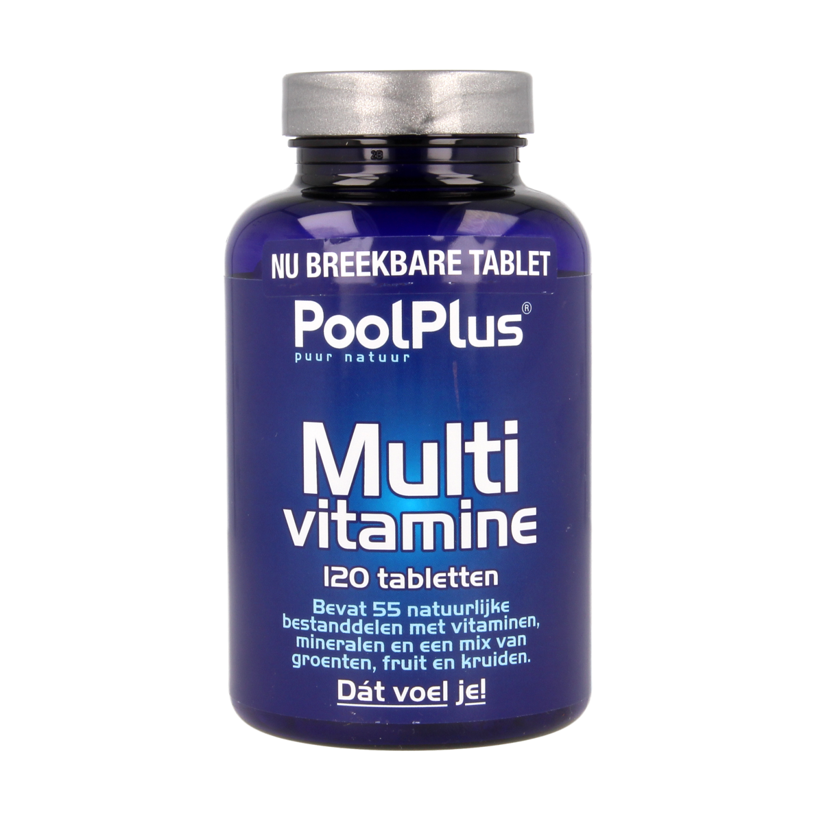 Pool Plus multivitamin tablets in a bottle, showing 120 vitamin multivitamine tablets for daily health support.