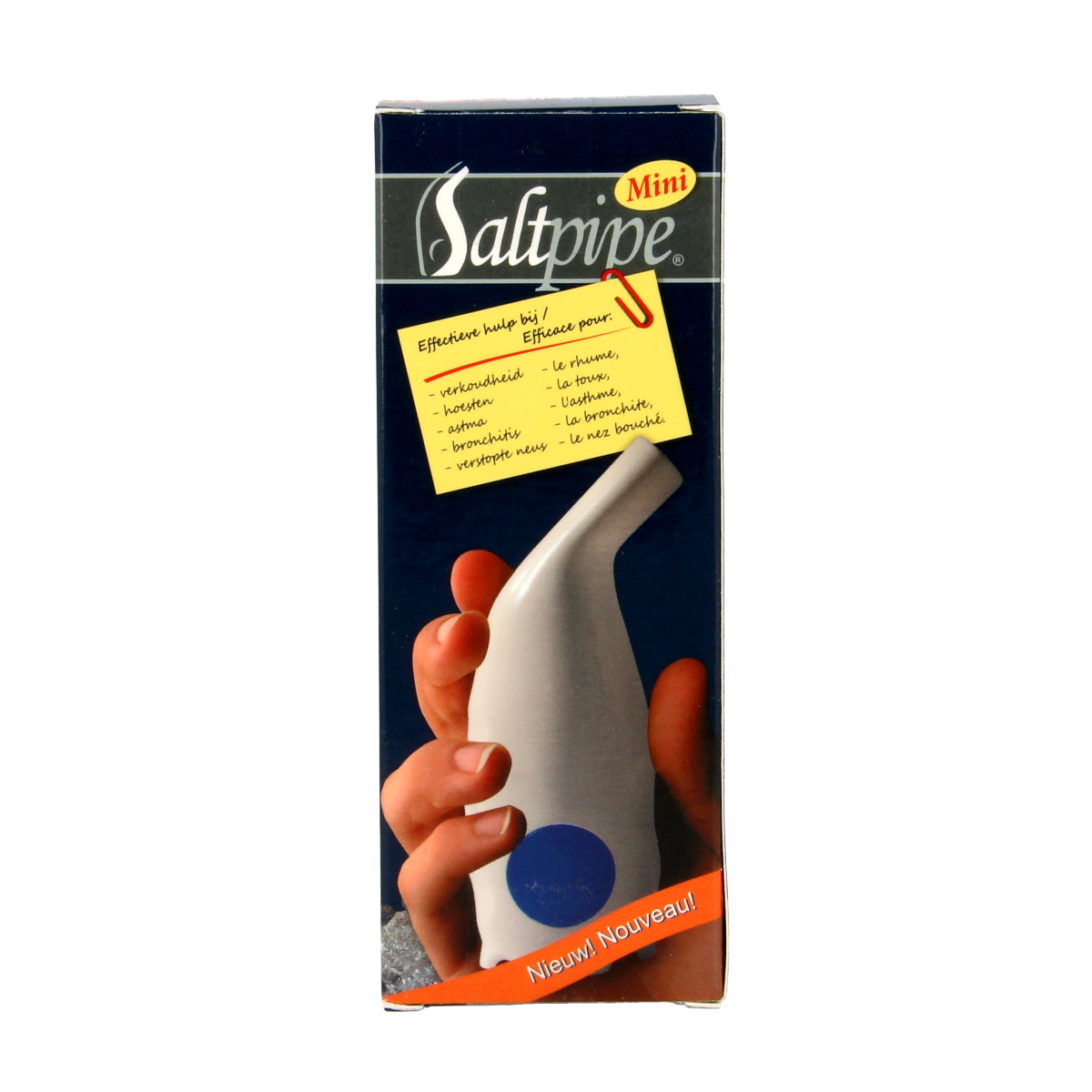Saltpipe Mini zout inhalator for nasal care, featuring halitzout, compact design, and 25g salt for natural nasal inhalation therapy.