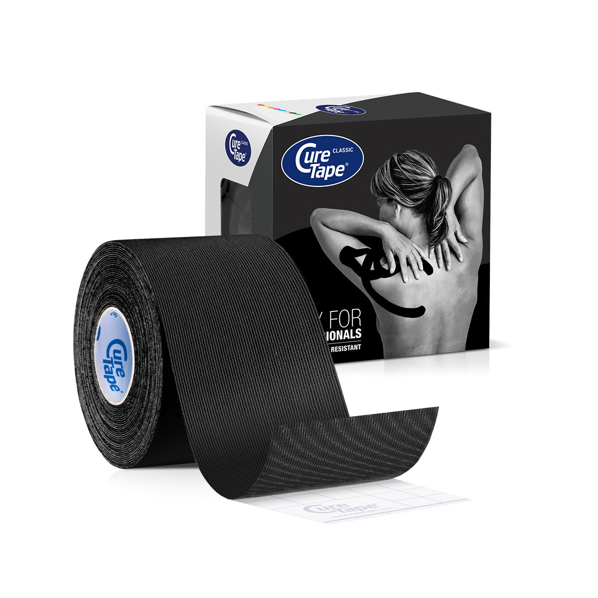Cure Tape Kinesiotape in black, 5cm x 5m, sport tape for muscle support and injury prevention, by Cure Tape.