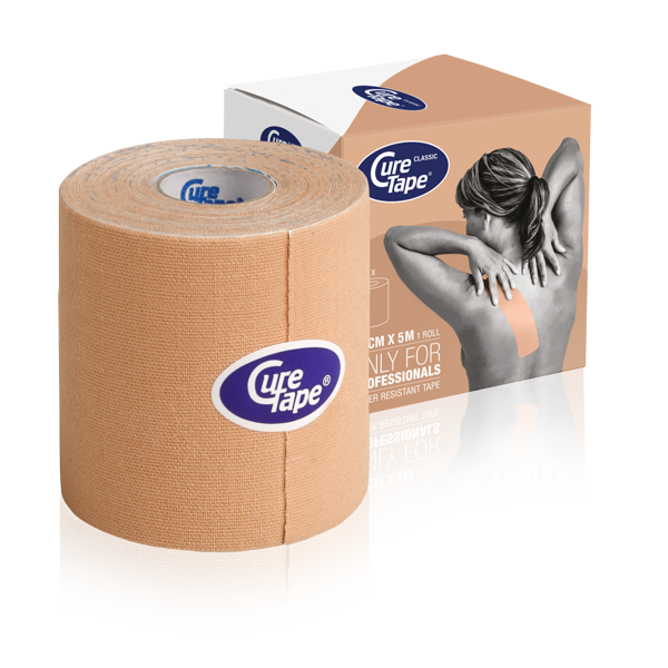 Cure Tape Kinesiotape in beige, 7.5cm x 5m, sport kinesiotape for muscle support, shown on white background