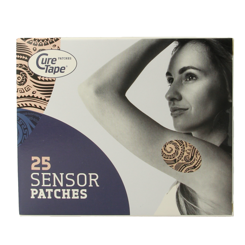 Cure Tape Sensor patch tattoo adhesive tape, 25 pieces, with skin-friendly design, used for sensor placement and medical support.
