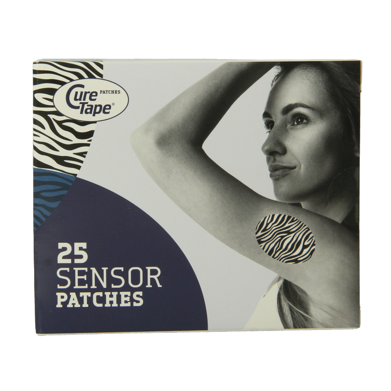 Cure Tape Sensor patch zebra pattern, 25 pieces of adhesive tape and plasters for muscle support and pain relief.