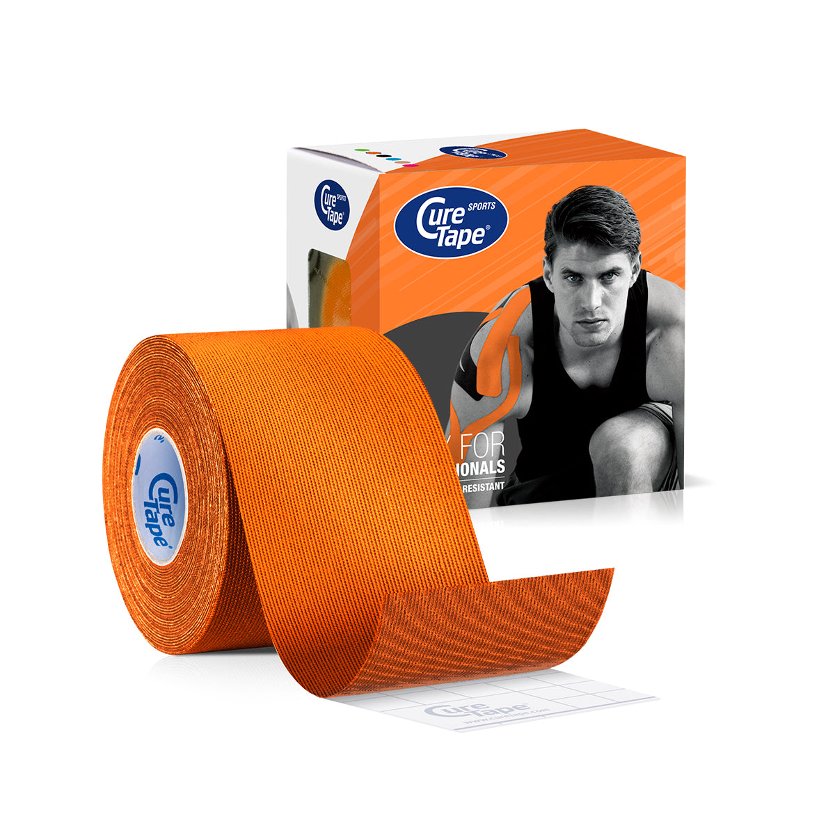 Orange Cure Tape sports tape, 5m x 5cm, for athletic support and injury prevention, by Cure Tape.
