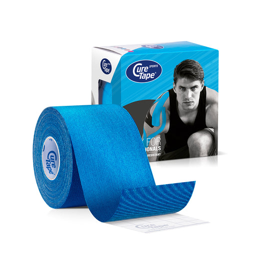 Blue Cure Tape sports tape 5cm x 5m roll, ideal for athletic support and injury prevention during sports activities.