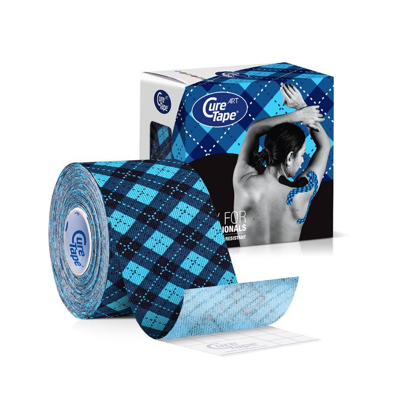 Cure Tape Art tartan sport tape 5cm x 5m, showing red and black tartan pattern for athletic support and muscle relief.