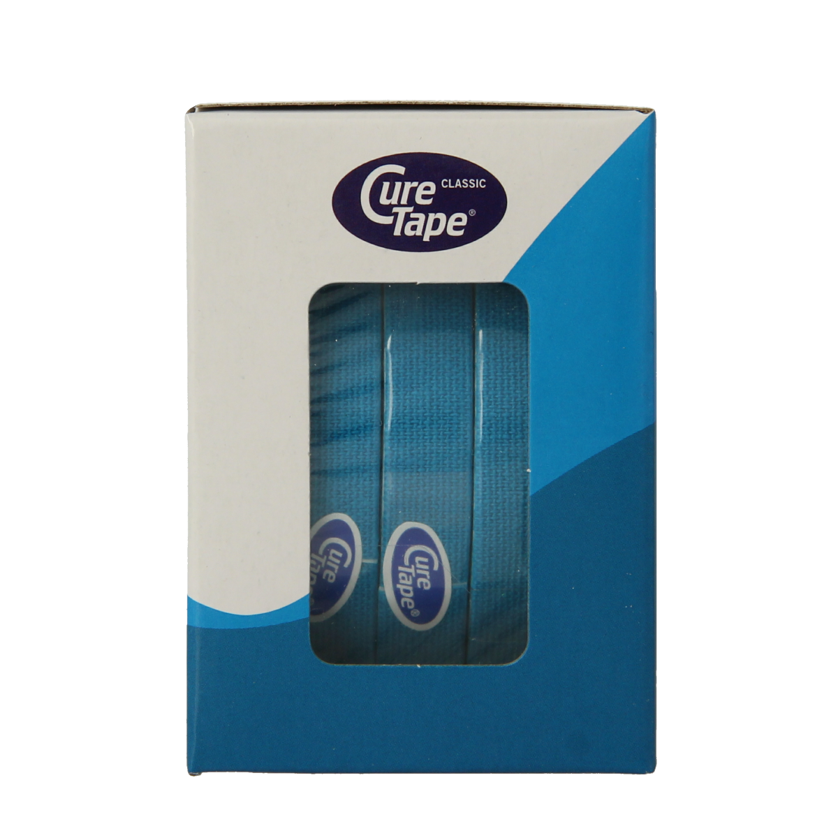 Blue Cure Tape kinesiotape for sports, 1cm x 5m, pack of 5, flexible athletic tape for muscle support and injury prevention.