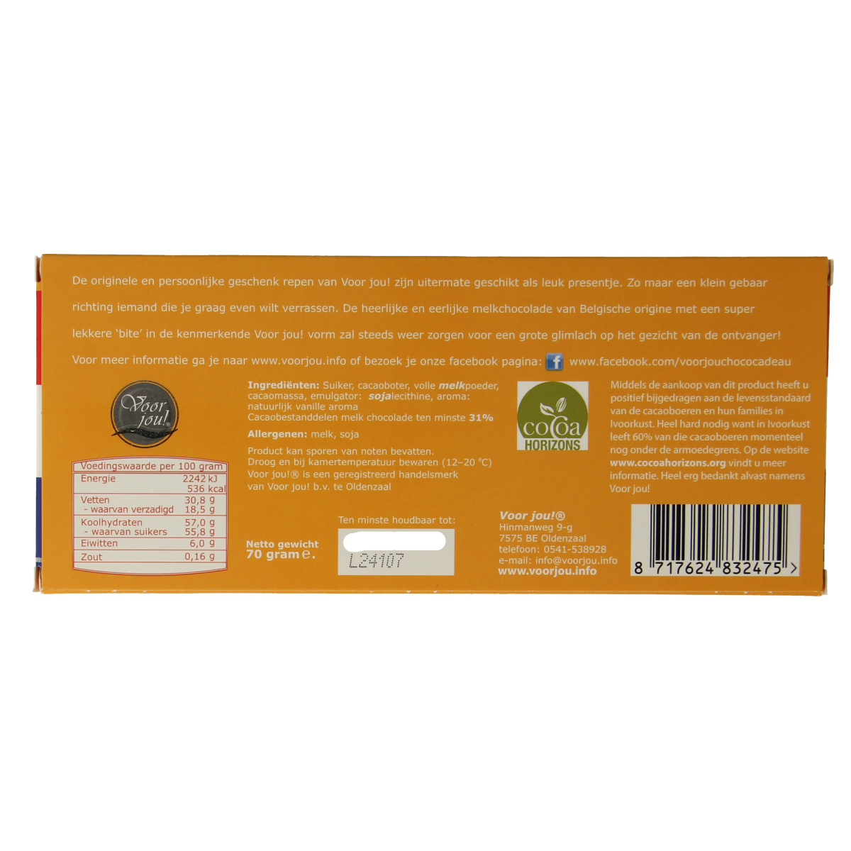 Voor Jou! Wensreep geslaagd chocolade, 70g, with colorful packaging and festive design, perfect for celebrating success