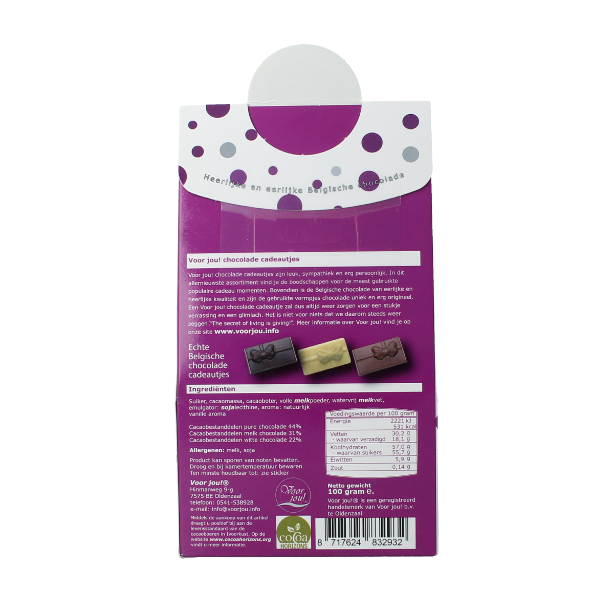 Voor Jou! chocolade cadeau doos met 100 gram heerlijke chocolade, mooi verpakt in een feestelijk geschenkdoos.