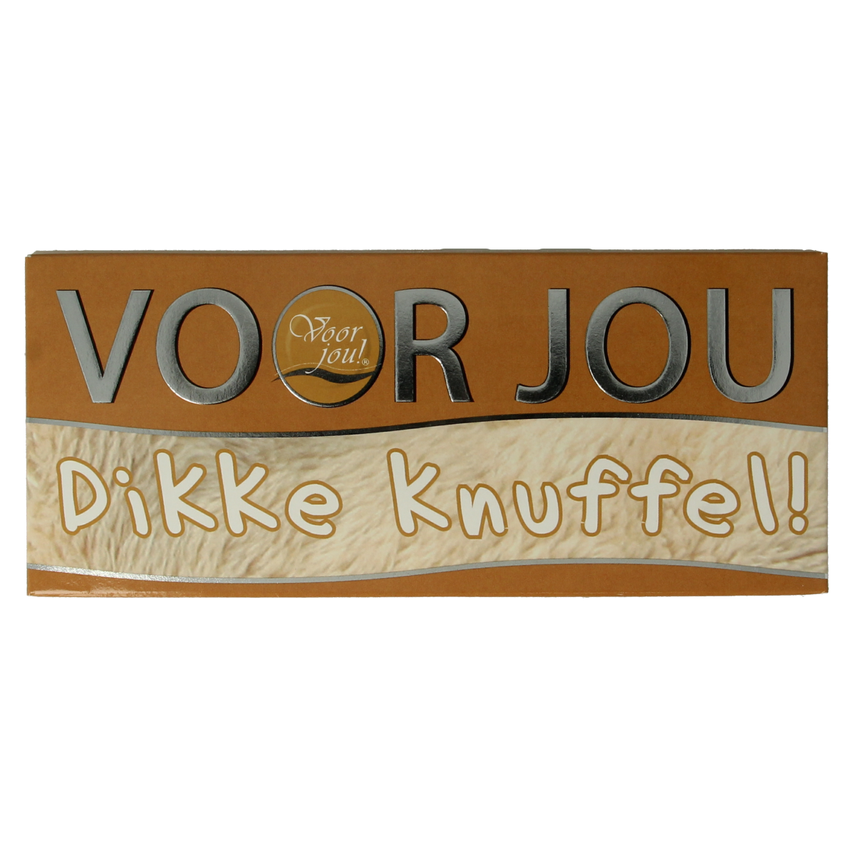 Voor Jou! Wensreep melkchocolade knuffel, 70g, featuring a chocolate bar shaped like a cuddly figure with colorful wrapping.