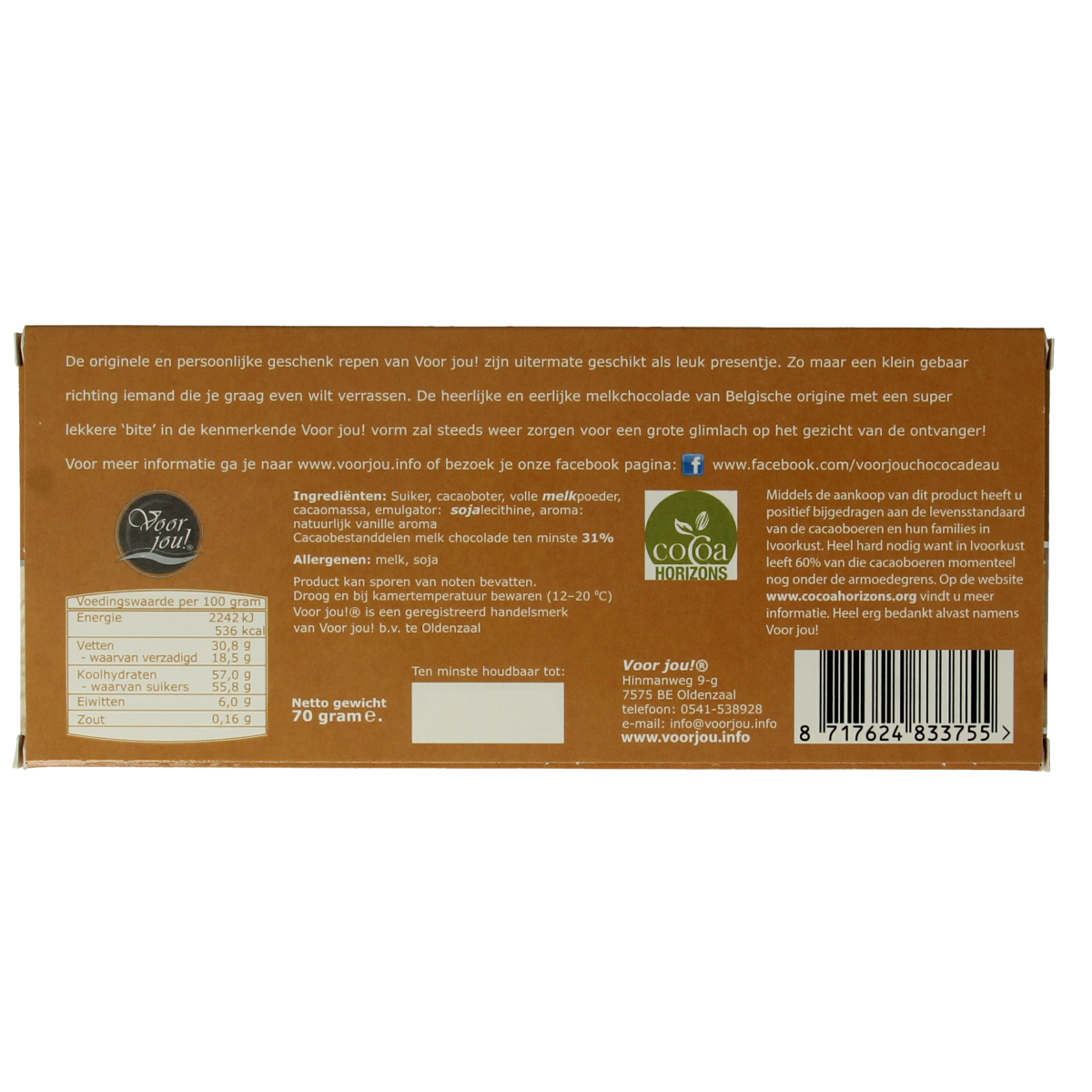 Voor Jou! Wensreep melkchocolade knuffel, 70g, featuring a cute chocolate bar shaped like a cuddly character.