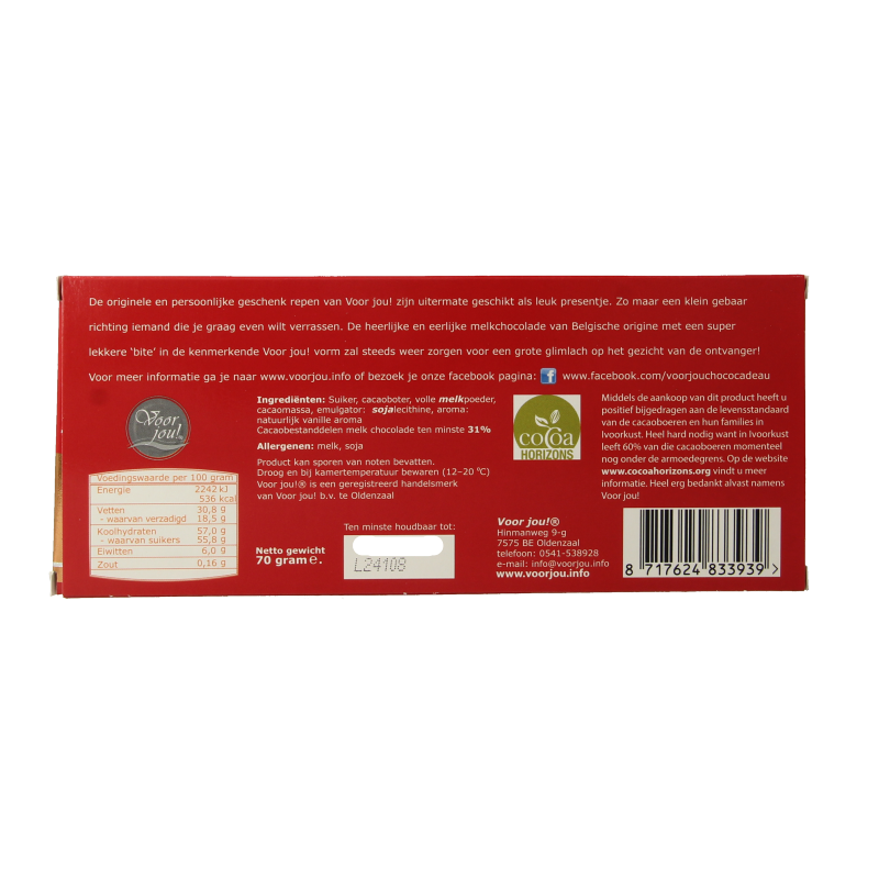 Voor Jou! super bedankt chocolade wensreep, 70g, with festive design and colorful wrapping, perfect for expressing gratitude.