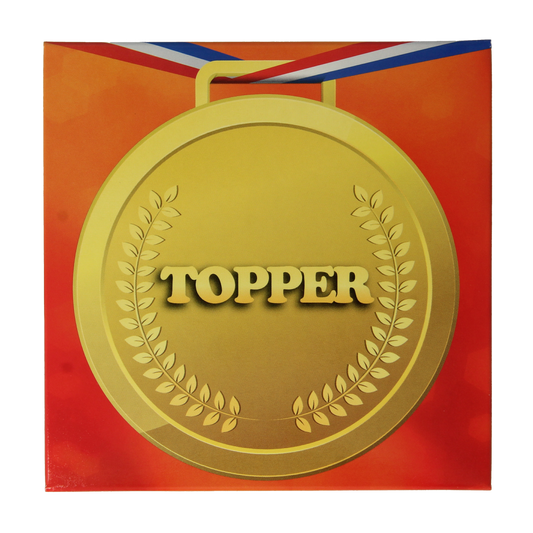 Voor Jou! chocolate tablet topper, 90g, with smooth, glossy chocolate surface and decorative toppings for desserts.