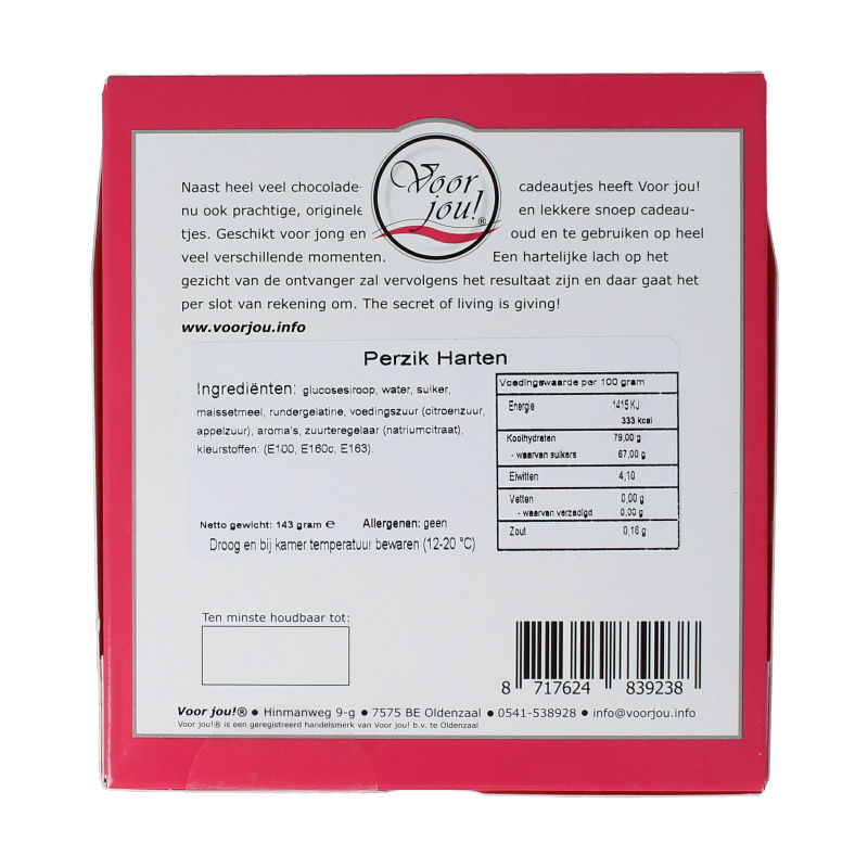 Voor Jou! Veel liefs XXX snoepgoed in 143 gram package, colorful candies with festive wrapping, perfect for gifting.