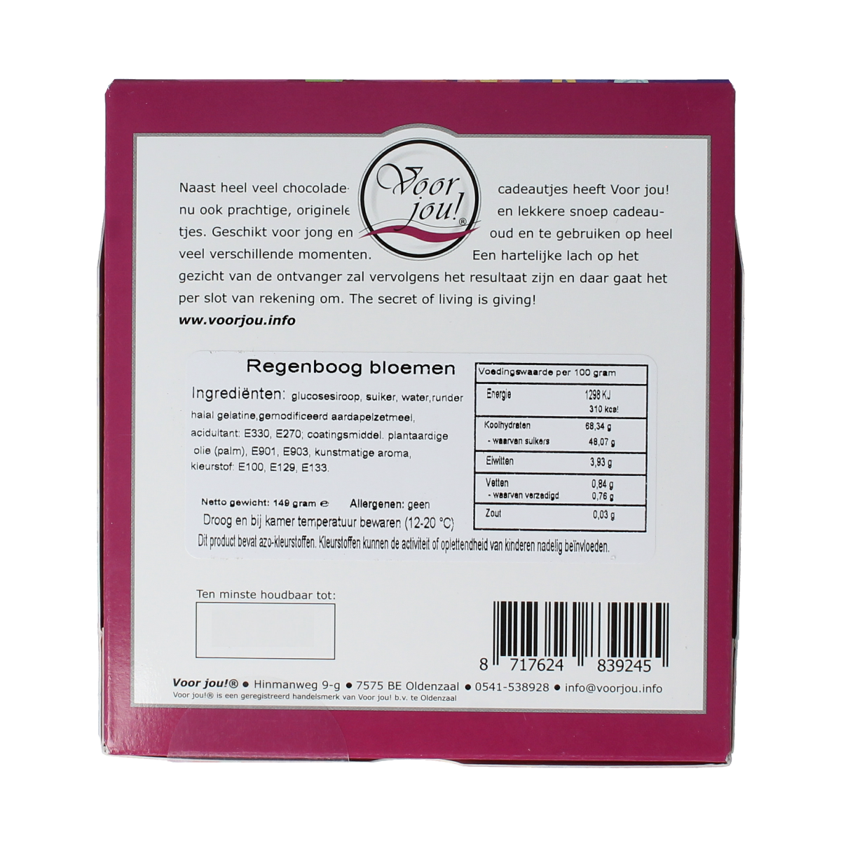 Voor Jou! Zomaar een klein kadootje snoepgoed, 149g, colorful candies and sweets in a gift box.