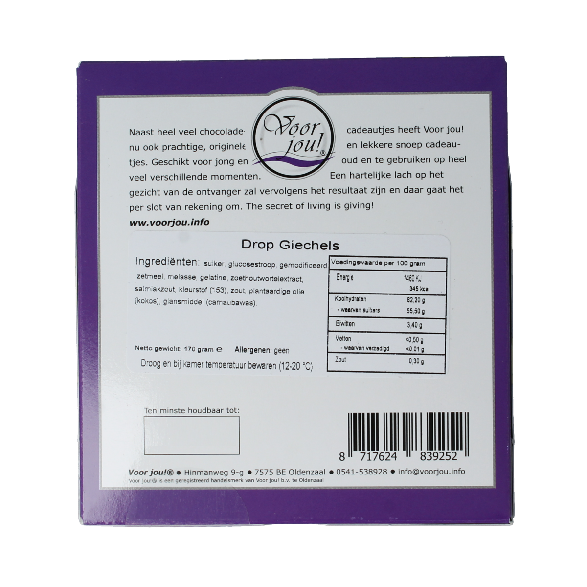 Voor Jou! Toppertje snoepgoed in 170g package, colorful candies with bright packaging and playful design.