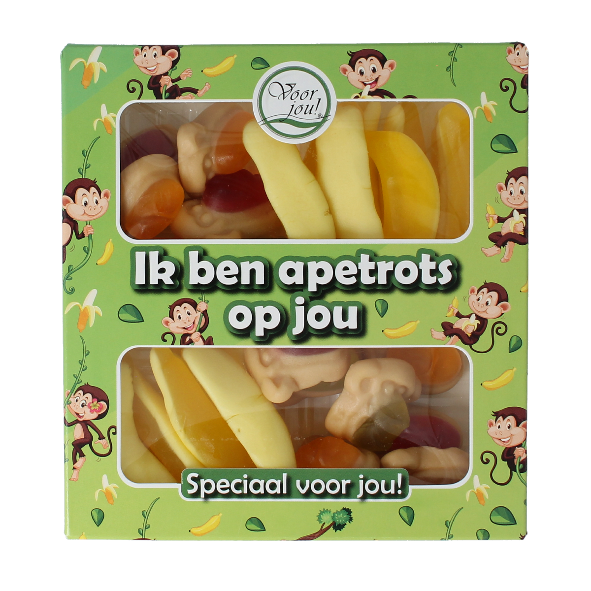 Voor Jou! Ik ben apetrots op jou snoepgoed in 146g package with colorful candy pieces, bright packaging, and cheerful design.