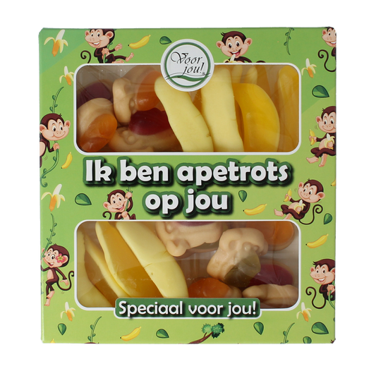 Voor Jou! Ik ben apetrots op jou snoepgoed in 146g package with colorful candy pieces, bright packaging, and cheerful design.