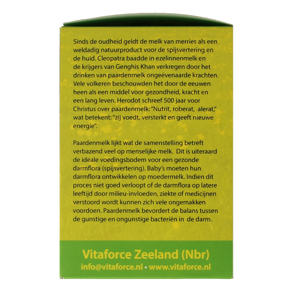 Bottle of Vitaforce Paardenmelk capsules with 120 capsules, showing the product label and capsule container in the image.